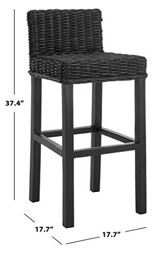 SAFAVIEH Furniture - Cypress Bar Stool - 29.72" Seat Height - Black - Mango Wood - Coastal Saddle Design - Ideal for Kitchen, Bar Area, Dining Room - Fully Assembled (FOX6502C)