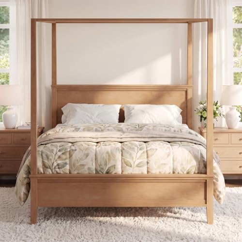 King Canopy Bed Frame with Headboard, 4-Poster Platform Bed, view 2