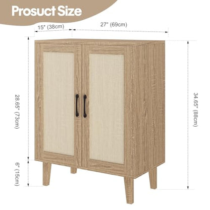 Buffet Cabinet Sideboard with Rattan Decorated Doors Kitchen Storage Cupboard Accent Cabinet (Natural Wood)