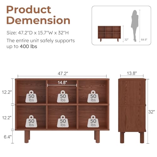 Solid Wood 6 Cube Storage Organizer, Horizontal Bookshelf with Storage, view 3