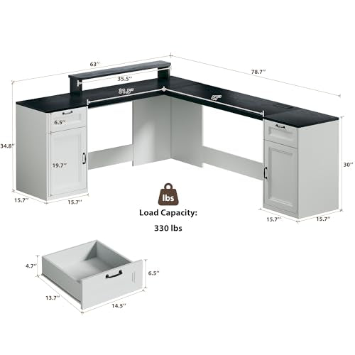 78" Farmhouse L Shaped Executive Desk with Drawers, view 3