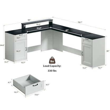 78" Farmhouse L Shaped Executive Desk with Drawers, view 3