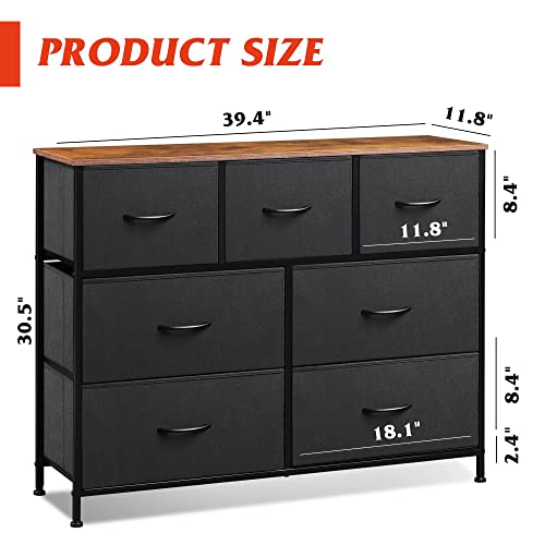 Dresser for Bedroom, 7 Drawers, TV Stand, Rustic Brown, view 4