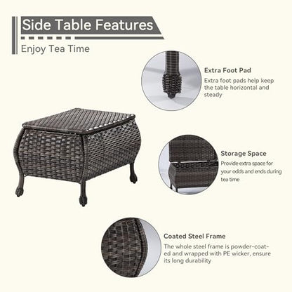 Outdoor Storage Table Patio Coffee Table All Weather Wicker Side Table with Storage Room Rattan Furniture for Toys and Garden Tools