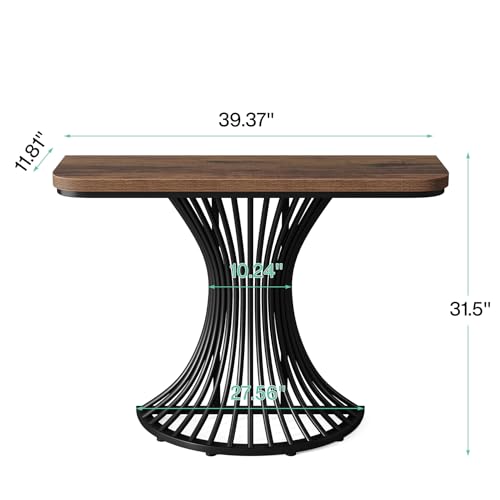 Tribesigns Console Table, Industrial Entryway Table with Geometric Metal Base, 39-Inch Small Sofa Accent Table for Entrance, Living Room, Hallway, Rustic Brown (Rustic Brown)