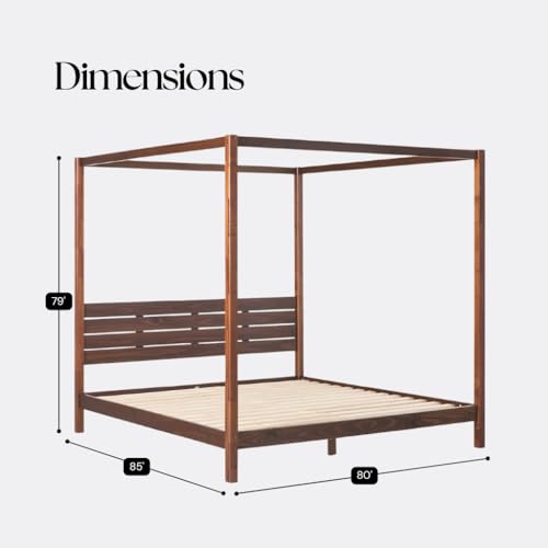 Solid Pine Canopy Bed Frame, King — Walnut Finish, view 3