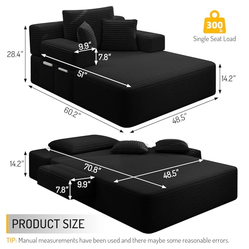 70" Oversized Boneless Chaise Lounge Chair Indoor, view 3