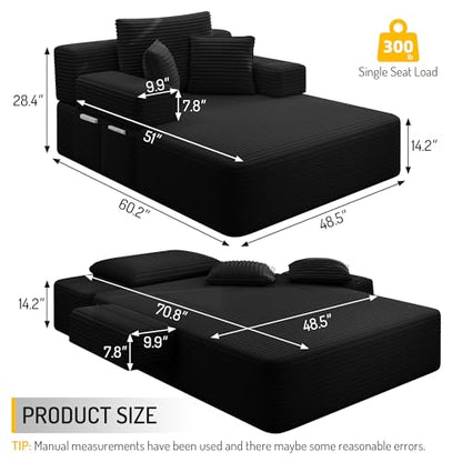 70" Oversized Boneless Chaise Lounge Chair Indoor, view 3