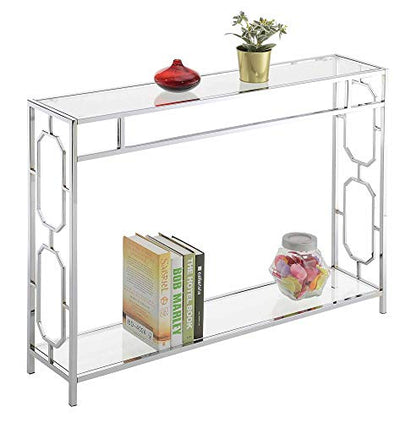 Omega Chrome Console Table 42" - Contemporary Modern Sofa Table with Storage Shelf, Narrow Entryway Hall Table for Living Room, Bedroom, Bathroom, Glass/Chrome