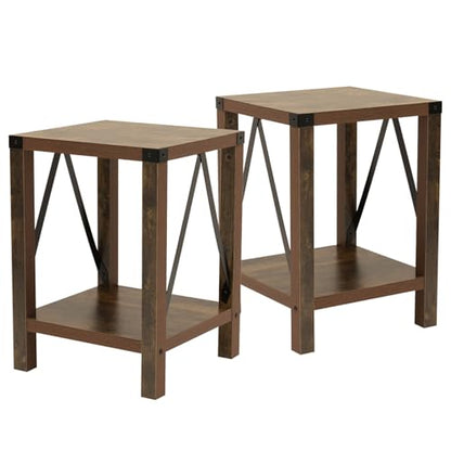 22'' End Table with 2-Tier Storage Shelf, Square Side Table for Small Spaces, Couch Bedside Table, Rustic A-Design Nightstand Sofa for Living Room, Bedroom, Apartment (2,Brown)