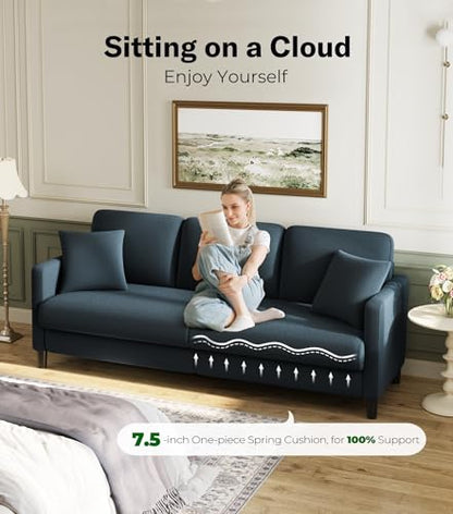 83" Couches for Living Room, Teddy Sofa Couch, Comfy Sofas for Living Room, Tool-Free Setup Loveseat Sofa, All-Wood Love Seat Couches, Small Couch 2 Pillows Included, Blue Grey