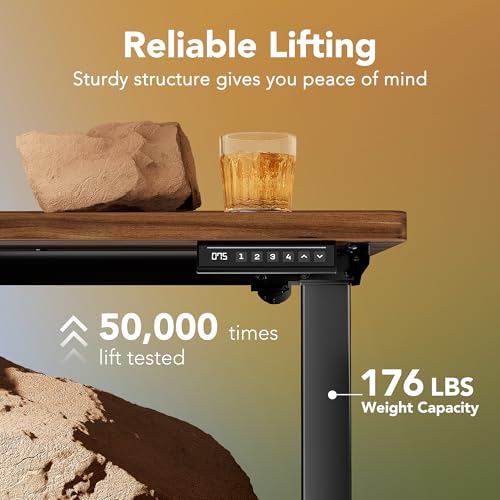 32x19 Inch Small Electric Standing Desk, Adjustable, Black Walnut, view 5