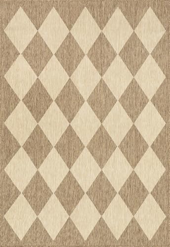 Outdoor Performance Collection Sabina Brown/Ivory, 6'7" Square, Soft, High Traffic, Stain Resistant, Easy Clean, Durable Area Rug for Indoor/Outdoor Patio, Deck, Porch, Garden, Courtyard