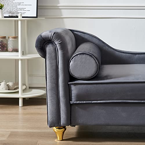 Modern Upholstery Chaise Lounge Chair with Storage Velvet (Grey), view 8