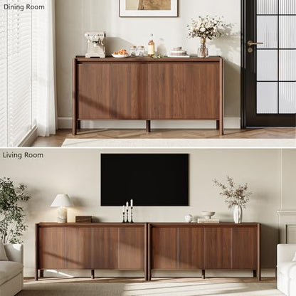59 Inch Walnut Buffet Cabinet, Mid Century Wood Sideboard Storage, view 7