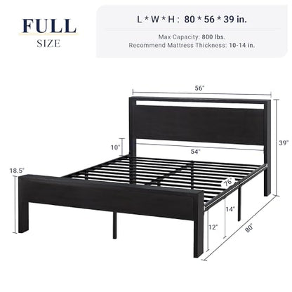 Black Oak Full Size Bed Frame with Metal Support, view 3