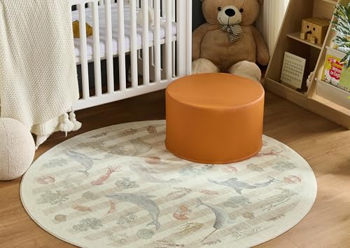 Large 22" Faux Leather Sitting Pouf Ottoman Footrest (Burnt Orange) | Wipe-Clean Faux Leather Boho Design for Kids Toddler Playroom with Foam Filling as Seating Side Table College Dorm Décor