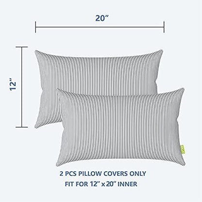 Outdoor/Indoor Lumbar Pillow Covers ONLY Patio Decorative Lumbar Pillow Cases Fade Resistant Cushion Cases for Outdoor Home Patio Furniture, 12” x 20” Pack of 2 - Stripe Grey