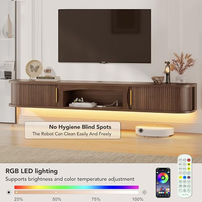 70" Floating TV Stand with Storage, LED Lights Entertainment Center, view 4