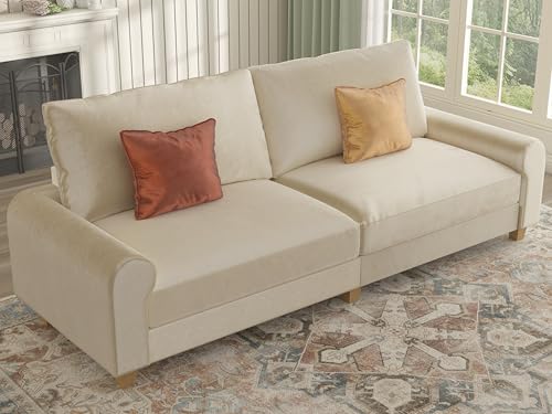 88.5" Large Seat Velvet Loveseat Sofa, Deep Seat Couches for Living Room & Small Space, Comfy Love Seat Couch with Removable Washable Cover, Beige