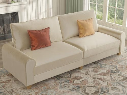 88.5" Large Seat Velvet Loveseat Sofa, Deep Seat Couches for Living Room & Small Space, Comfy Love Seat Couch with Removable Washable Cover, Beige