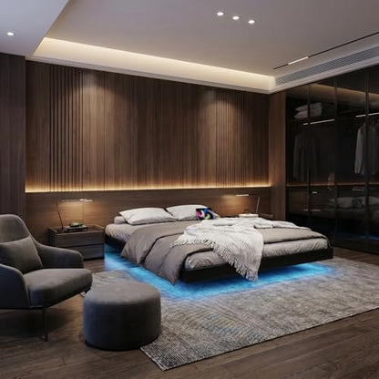 HIAIIAIH King Size Floating Bed Frame with Smart LED Lights& Charging Station, view 2