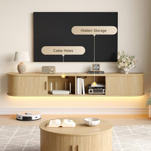63" Floating TV Stand, Wall Mounted Entertainment Center Oak, view 5