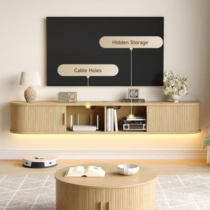 63" Floating TV Stand, Wall Mounted Entertainment Center Oak, view 5