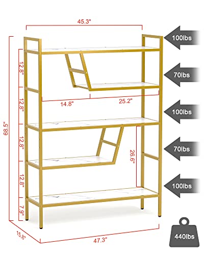 5-Tier Adjustable Bookshelf Wood Bookcase with Metal Frame Book Shelf Organizer for Living Room/Bedroom/Study Room,46 Variants