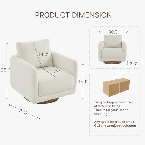 Swivel Accent Chair Modern Round Barrel Armchair with Upholstered Faux Leather for Living Room Bedroom Waitingroom,2 Box, Cream-Style 2