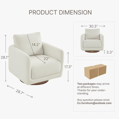 Swivel Accent Chair Modern Round Barrel Armchair with Upholstered Faux Leather for Living Room Bedroom Waitingroom,2 Box, Cream-Style 2