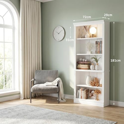 5-Shelf Bookcase, Wooden Standing Rack Book Storage Shelves Furniture Selection for Living Room, Bedroom, Home Office (White)