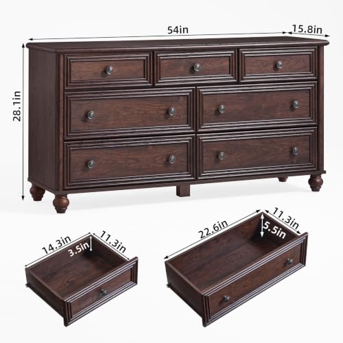 54" Dresser for Bedroom, Farmhouse 7 Drawers Dressers with Gourd Legs, view 3