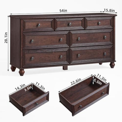 54" Dresser for Bedroom, Farmhouse 7 Drawers Dressers with Gourd Legs, view 3