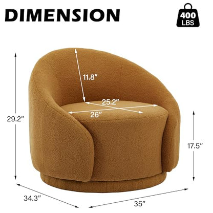 Swivel Barrel Accent Chair, 360° Small Round Sofa Chair, Comfy Modern Reading Armchair for Living Room Bedroom (Boucle Rusted Orange, Set of 1)