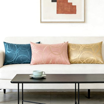 Throw Pillow Covers Pack of 2 Modern Shining & Dull Contrast Circles Rings Accent Geometric Cushion Cases Shells for Couch Sofa Home Decor 12 X 20 Inches Dusty Pink