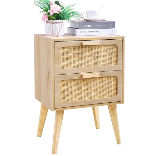 Rattan Nightstand, Wood End Table, view 2