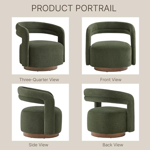 Swivel Accent Chair, Upholstered Barrel Chair with Open Back Design, Modern Arm Chair with Wooden Base for Living Room Bedroom Reading Waitingroom, Green