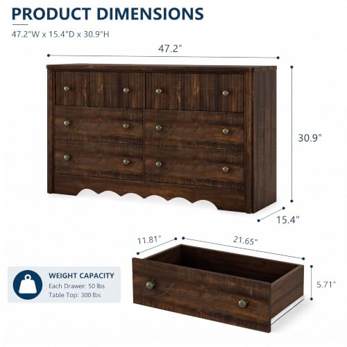 6 Drawer Dresser for Bedroom, 47.2" Wide Fluted Dresser, view 3