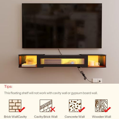 Floating TV Stand with LED Light Power Outlet for TVs up to 65”, view 7