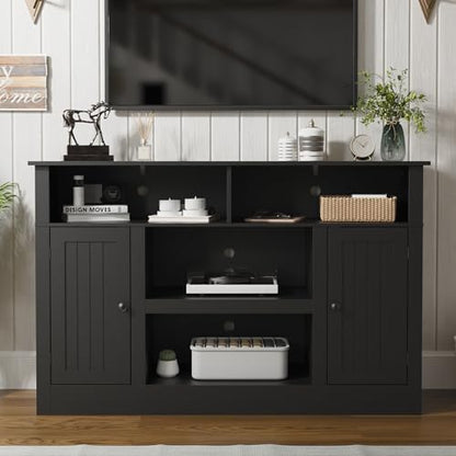 Farmhouse TV Stand for 65 in TV, Modern Entertainment Center, Black, view 4