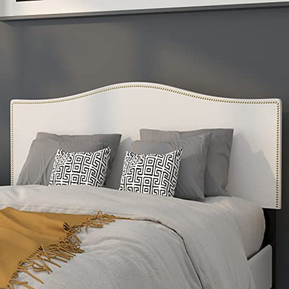 Lexington Upholstered Full Size Headboard with Accent Nail Trim in White Fabric