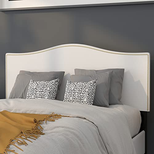 Lexington Upholstered Full Size Headboard with Accent Nail Trim in White Fabric, view 2