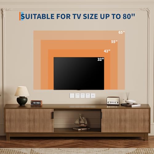 70" TV Stand for Living Room, Mid Century Modern Fluted Media Console Brown, view 4