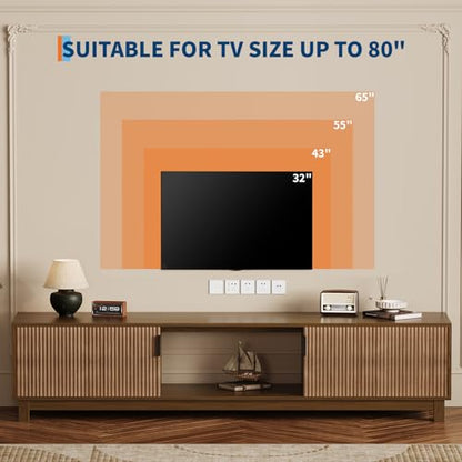 70" TV Stand for Living Room, Mid Century Modern Fluted Media Console Brown, view 4
