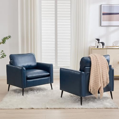 Accent Chairs Set of 2, Faux Leather Arm Chairs (Blue, 2)