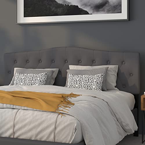 Cambridge Tufted Upholstered King Size Headboard in Dark Gray Fabric, view 2