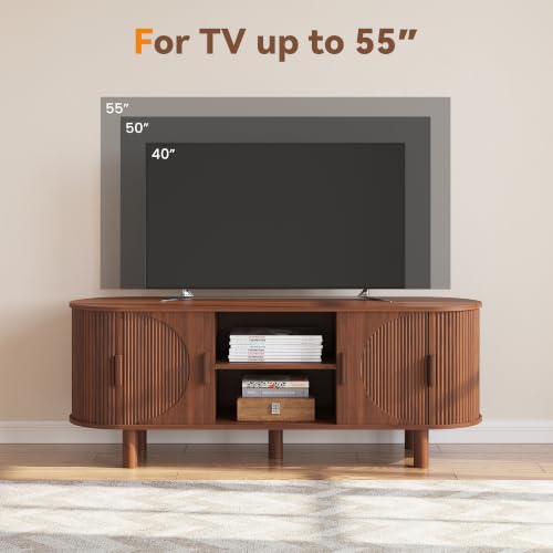 55" Mid Century Modern TV Stand with Fluted Sliding Doors, view 8