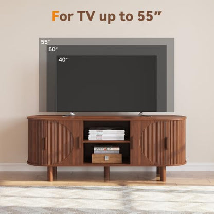 55" Mid Century Modern TV Stand with Fluted Sliding Doors, view 8