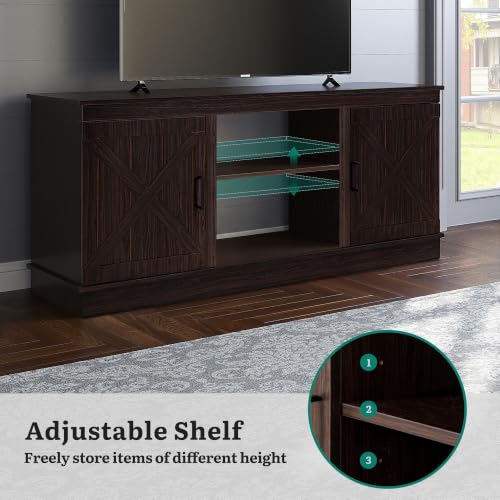 Farmhouse TV Stand for 65 Inch TV with Barn Doors, Espresso, view 7
